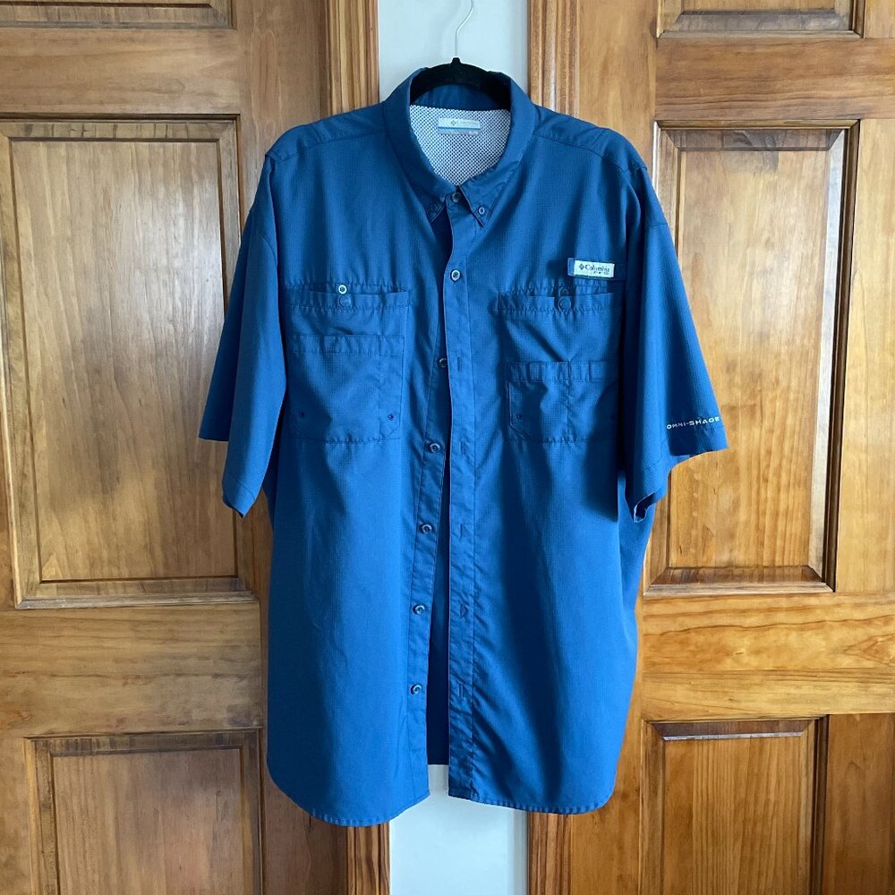 Very Good Columbia SPF Sun Protection Button-Up Navy Shirt Size XL